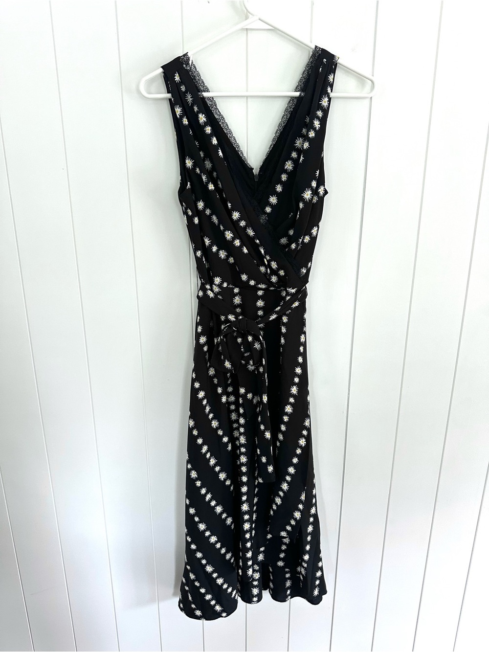 DKNY Black Midi Dress with White Daisy Print
